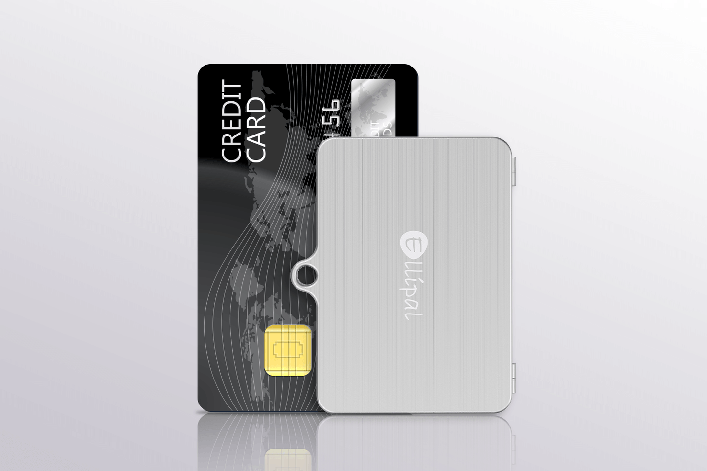 ELLIPAL hardware wallet for crypto, next to a credit card for security comparison